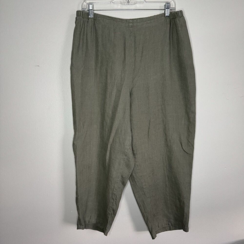 Flax Pants Womens Size Large Olive Elastic Waist Coastal Chic Relaxed Lagenlook
